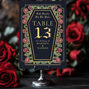Tarjeta De Mesa Hasta La Muerte, Rosa Parcial, Boda Gótico Azul