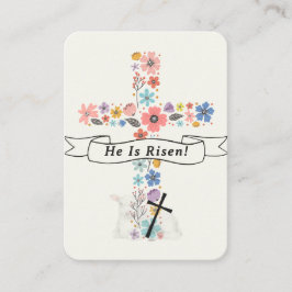 Tarjeta De Mesa He Is Risen Easter Prayer Card Floral Cross Lamb