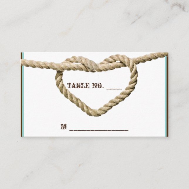 Tarjeta De Mesa Heart Love Knot Western Boda Place Cards (Anverso)