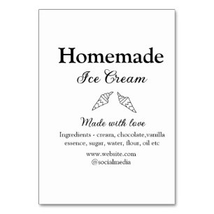 Tarjeta De Mesa Helados caseros añaden ingredientes hechos con amo