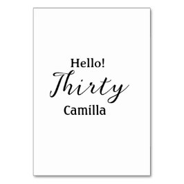 Tarjeta De Mesa Hello thirty birthday name simple minimal elegant 