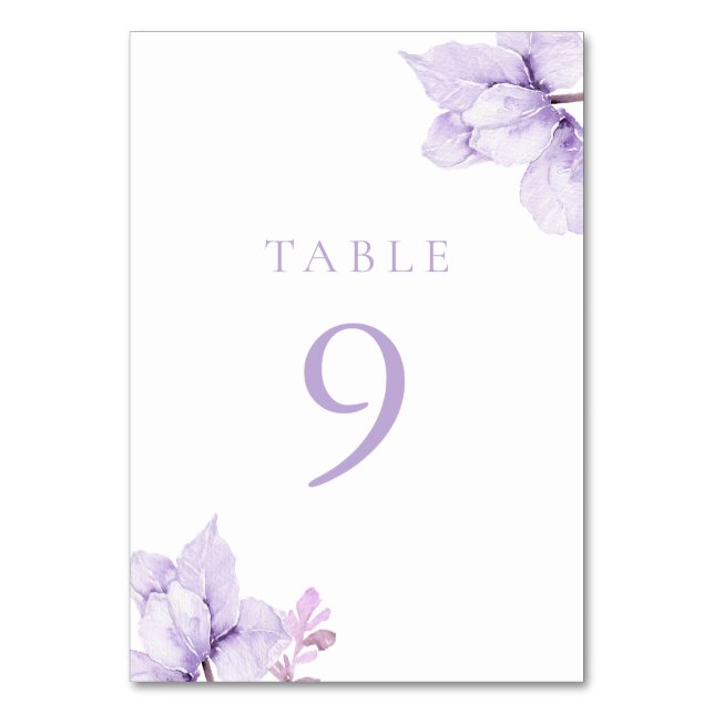 Tarjeta De Mesa Hermosa elegancia Boda Purple Floral (Anverso)
