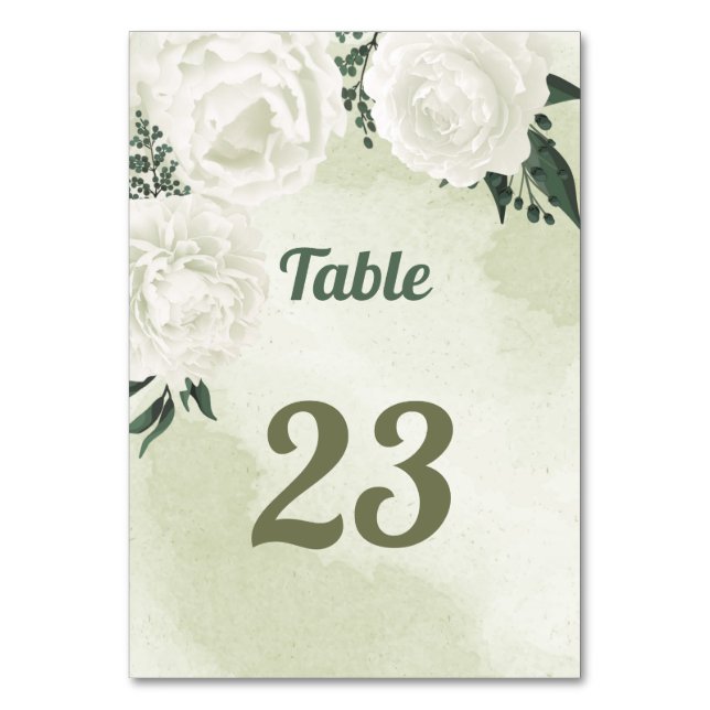 Tarjeta De Mesa hermosas flores blancas hojas verdes (Anverso)
