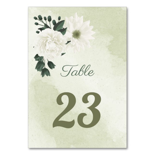 Tarjeta De Mesa hermosas flores blancas hojas verdes (Anverso)