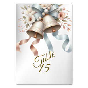 Tarjeta De Mesa Hermosas flores de casamiento de las campanas rosa