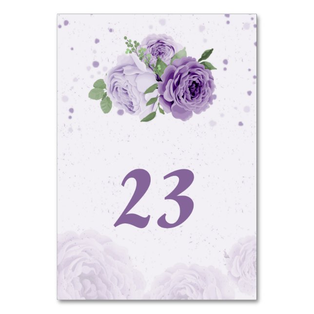 Tarjeta De Mesa hermosas flores moradas hojas verdes botánicas (Anverso)