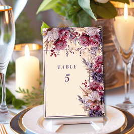 Tarjeta De Mesa Hermosas flores rosadas y malvas elegantes
