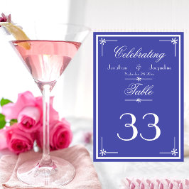 Tarjeta De Mesa Hermoso Blue Script Names Boda de Moda clásico