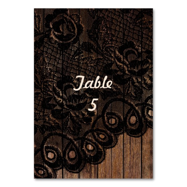 Tarjeta De Mesa Hermoso Boda Brown y Faux Lace (Anverso)