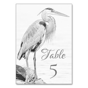 Tarjeta De Mesa Hermoso Boda de esbozo de pájaro de la garza azul