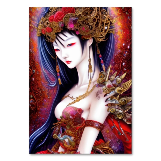 Tarjeta De Mesa Hermoso Chica japonés Gótico Fantasía Triptych (Anverso)