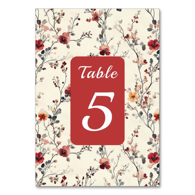 Tarjeta De Mesa Hermoso floral elegante rojo y rosa  (Anverso)