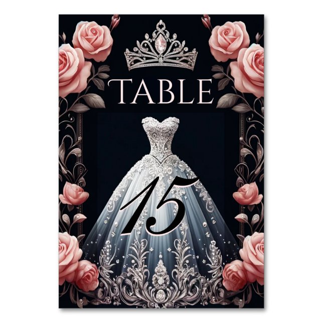 Tarjeta De Mesa Hermoso Rosa español de Quinceañera (Anverso)