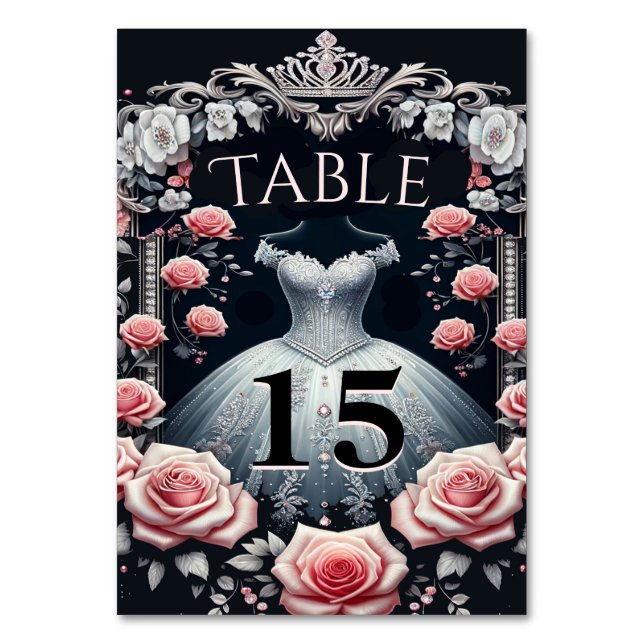 Tarjeta De Mesa Hermoso Rosa español de Quinceañera (Anverso)