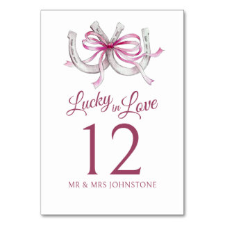 Tarjeta De Mesa Herradura cinta rosa de la suerte acuarela boda