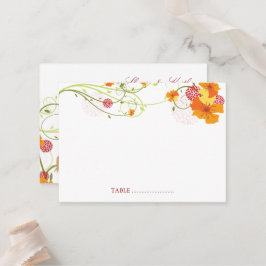 Tarjeta De Mesa Hibiscus Amarillo Swirls y Swallow Floral Boda