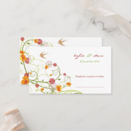 Tarjeta De Mesa Hibiscus Amarillo Swirls y Swallow Floral Boda