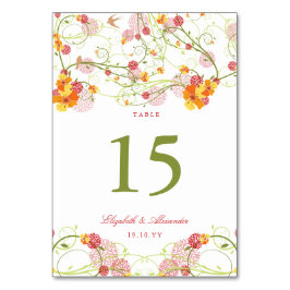 Tarjeta De Mesa Hibiscus Amarillo Swirls y Swallow Floral Boda