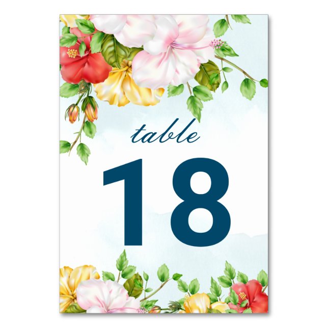 Tarjeta De Mesa Hibiscus Boda floral tropical (Anverso)