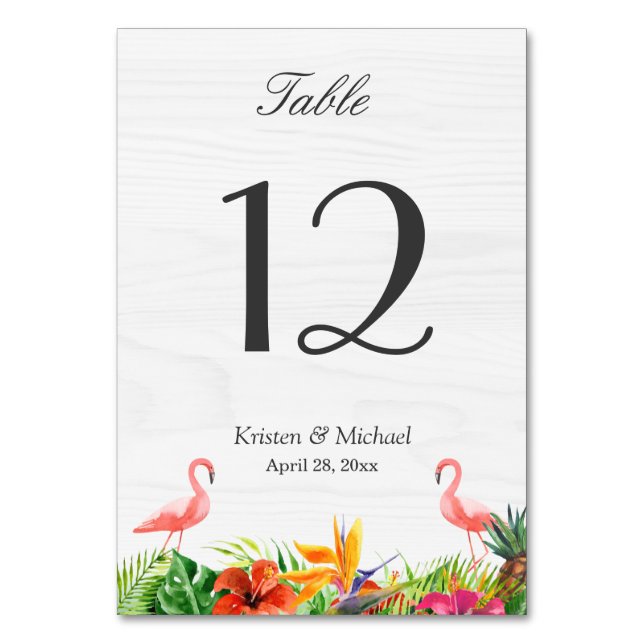Tarjeta De Mesa Hibiscus Tropical Flamingo Floral Número de tabla (Anverso)