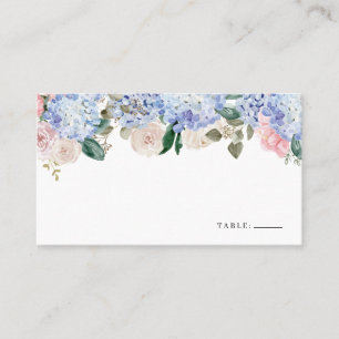 Tarjeta De Mesa Hidrangea azul acuarela y rosa floral