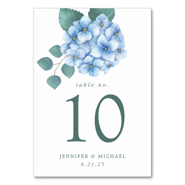 Tarjeta De Mesa Hidrangea Azul Boda floral (Anverso)