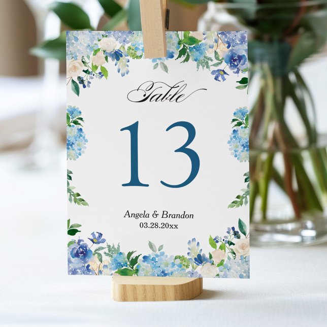 Tarjeta De Mesa Hidrangea Azul Boda Floral Número de tabla (Subido por el creador)