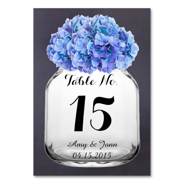 Tarjeta De Mesa Hidrangea azul boda números de tabla hidrangea7 (Reverso)
