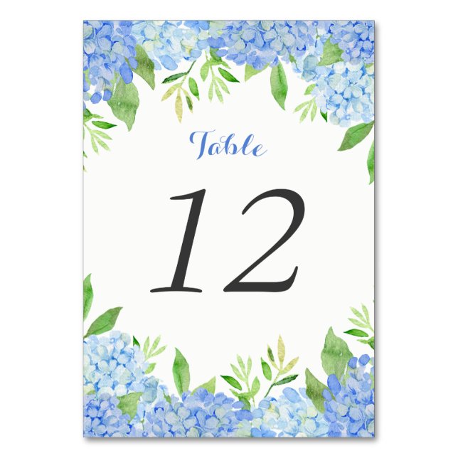 Tarjeta De Mesa Hidrangea Hidracusia Boda floral azul (Anverso)
