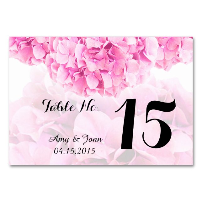 Tarjeta De Mesa Hidrangea rosa boda números de tabla hidrangea1 (Anverso)