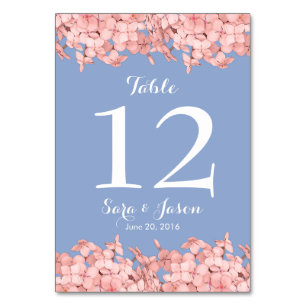 Tarjeta De Mesa Hidrangea rosa, número de tabla azul de serenidad