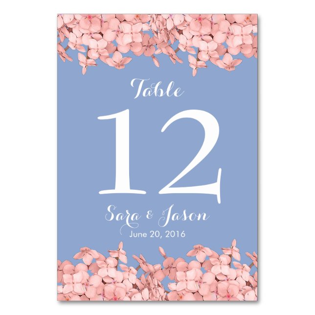 Tarjeta De Mesa Hidrangea rosa, número de tabla azul de serenidad (Anverso)