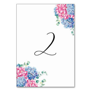 Tarjeta De Mesa Hidrángulas rosas y azules de color de agua Tabla