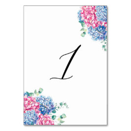 Tarjeta De Mesa Hidrángulas rosas y azules de color de agua Tabla 