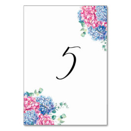 Tarjeta De Mesa Hidrángulas rosas y azules de color de agua Tabla 