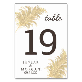 Tarjeta De Mesa Hierba de Pampas para Bodas Beige sobre Blanco Rús