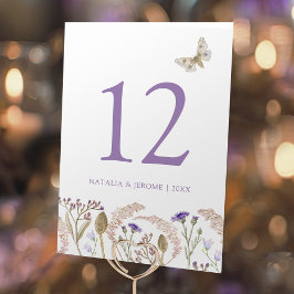 Tarjeta De Mesa hierba silvestre acuarela otoño boda púrpura