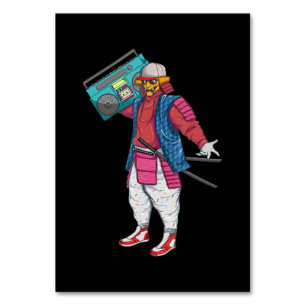 Tarjeta De Mesa Hip Hop Samurai con Boombox Stereo Retro 80
