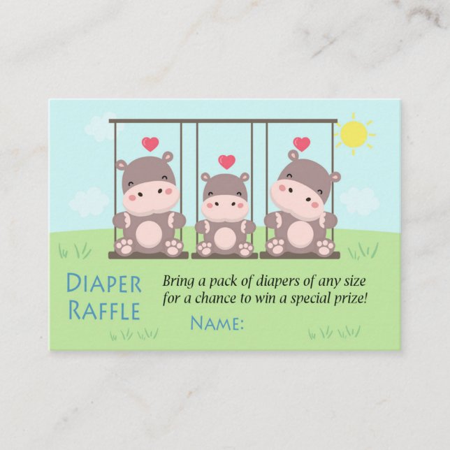 Tarjeta De Mesa Hippo Diaper Raffle Tickets (Anverso)