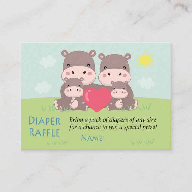 Tarjeta De Mesa Hippo Diaper Raffle Tickets (Anverso)