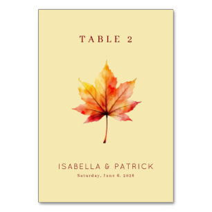 Tarjeta De Mesa Hoja de Arce en Acuarela de Otoño Cálido