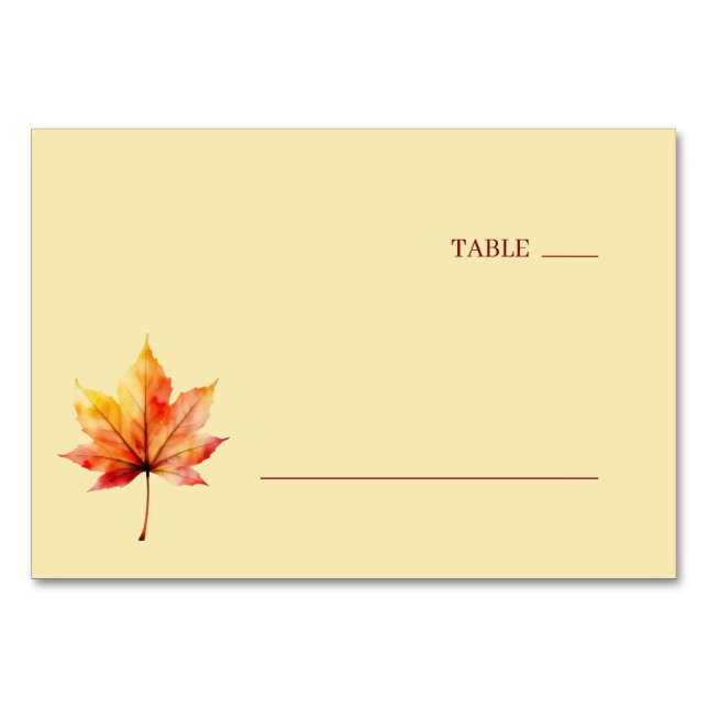 Tarjeta De Mesa Hoja de Arce en Acuarela de Otoño Tranquilo (Anverso)