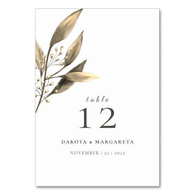 Tarjeta De Mesa Hoja rústica dorada elegante acuarela (Reverso)