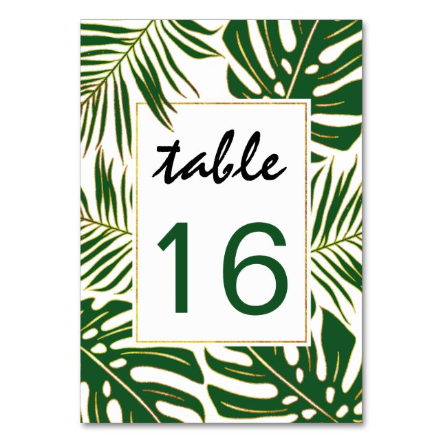 Tarjeta De Mesa Hoja tropical boda boda número de tabla (Anverso)