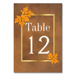 Tarjeta De Mesa hojas de arce naranja en número de tabla boda marr