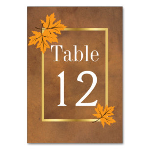 Tarjeta De Mesa hojas de arce naranja en número de tabla boda marr