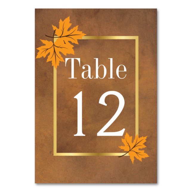 Tarjeta De Mesa hojas de arce naranja en número de tabla boda marr (Anverso)