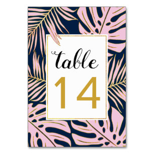 Tarjeta De Mesa Hojas de la marina rosada tropical, boda del conto