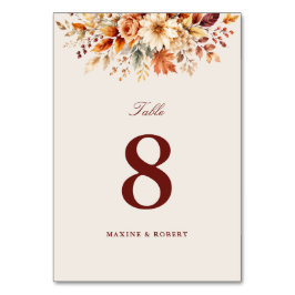 Tarjeta De Mesa Hojas de Otoño Boda Botánica Acuarela