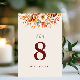 Tarjeta De Mesa Hojas de Otoño Boda Botánica Acuarela